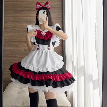 Artı Boyutu Gotik Lolita Hizmetçi Cosplay Kostümleri Anime Şeytan Rol Oynamak Seksi Kostümleri Kawaii Büyük Yay Önlük Hizmetçi İç Çamaşırı Elbise 2022
