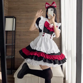 Artı Boyutu Gotik Lolita Hizmetçi Cosplay Kostümleri Anime Şeytan Rol Oynamak Seksi Kostümleri Kawaii Büyük Yay Önlük Hizmetçi İç Çamaşırı Elbise 2022 Görüntü 2