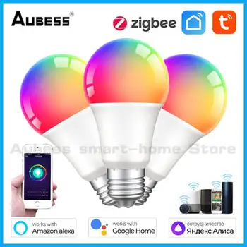 Aubess Akıllı E27 RGB + CW + WW Ampul Alexa Google Ev Ses Kontrolü Zigbee3. 0 Kablosuz TUYA App Uzaktan Uyumlu LED Lamba
