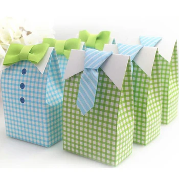 AVEBIEN Kravat Kağıt şeker kutusu Benim Küçük Adam Mavi Yay İlk Communion Bebek Duş düğün şeker kutusu Dekorasyon Favor hediye çantası 20 adet