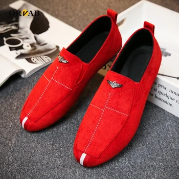 Ayakkabı Erkekler için Yumuşak Rahat Siyah Kırmızı Akın Erkek Loafer'lar Marka Moda Slip-On Flats Sneakers Mokasen Sürüş rahat ayakkabılar Görüntü 2