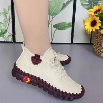 Ayakkabı Kadın Ayakkabı Platformu Loafer'lar Lace Up Deri Düz Slip-On Yeni Bahar Rahat Anne Ayakkabı Chaussure Femme Mujer Zapatos 2022 Görüntü 2