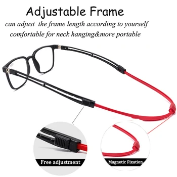 Ayarlanabilir Boyun Asılı okuma gözlüğü Taşınabilir Mıknatıs TR90 kare çerçeve Unisex Presbiyopi Gözlük Reçete Miyopi Lens Görüntü 2