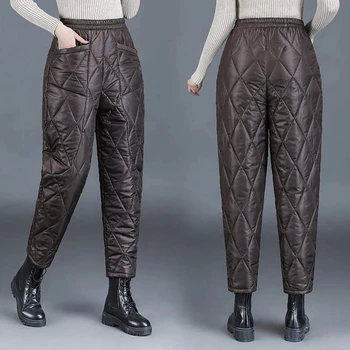 Aşağı pamuklu pantolon Kadın Pantolon 2022 Sonbahar / Kış Gevşek Kalınlaşmak Yüksek Bel Düz Artı Pamuk harem pantolon Sıcak Pantolon Görüntü 2