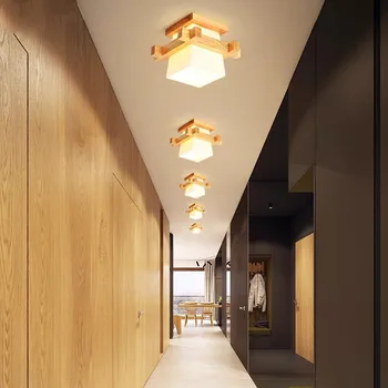 Basit Japonya LED Ahşap Lamba retro oturma odası yatak odası Koridor Sundurma Balkon aydınlatma armatürleri Modern Cam Abajur Tavan Lambası