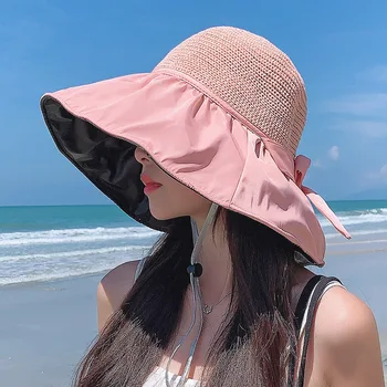 Basit Panama Katlanabilir Geniş Ağzına Disket Kızlar Hasır Şapka Güneş Şapka Plaj Şapka Kadın Yaz UV Seyahat Cap Bayan Kap Dişi Korumak 