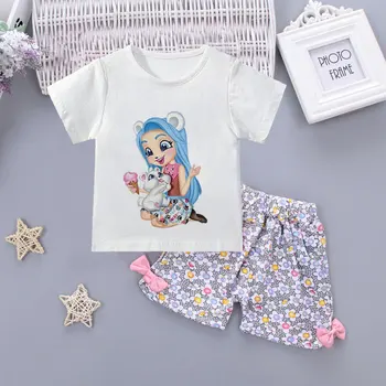 Bebek kız Giysileri Rahat Enchantimals Eşofman Saf Giyim yaz giysileri Bebekler İçin T-shirt + Pantolon Çocuklar İçin Spor Kıyafet