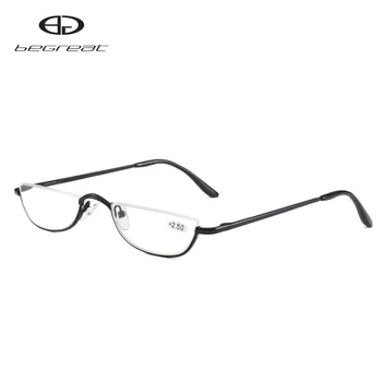 BEGREAT Moda Yarım Çerçeve Ultralight Metal okuma gözlüğü Taşınabilir Presbiyopik Gözlük Gücü ile Erkekler ve Kadınlar için Gözlük Görüntü 2