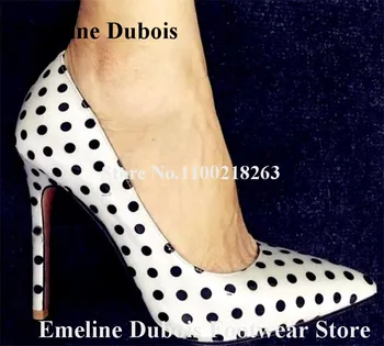 Beyaz Noktalar Pompaları Emeline Dubois Sivri Burun Süet Deri Stiletto Topuk Elbise Ayakkabı 8cm 10cm 12cm Slip-on Yüksek Topuklu