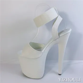 Beyaz payetler 20 cm seksi yüksek topuk glitter üst, 8in, ayak bileği kayışı toka, yaz kulübü kutup dans sandalet Görüntü 2