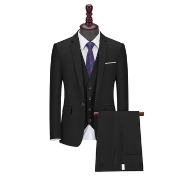 Blazers Ceket Pantolon Yelek 3 Adet Set / Moda erkek Rahat İş Slim Fit Düz Renk Düğün Takım Elbise Ceket Pantolon yelek Görüntü 2