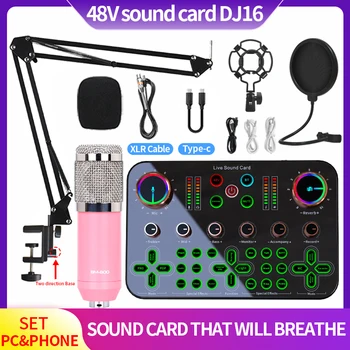BM 800 Ses Kartı ile Kablosuz Kondenser Mikrofon Youtube Kayıt USB PC Akış Oturma Oyun Podcasting Şarkı için Mikrofon
