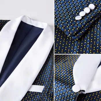 Butik (Blazer + Yelek + Pantolon ) erkek Polka Dot Takım Elbise Moda İş İtalyan Tarzı Zarif Elbise Beyefendi Resmi 3 parça Görüntü 2