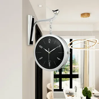Büyük İskandinav Yaratıcı duvar saati Iki taraflı Oturma Odası Dekorasyon Saat Mekanizması Gül Altın Sessiz Saatler Tanımsız Hediye Zegary