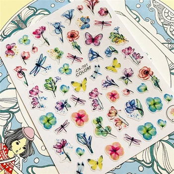 CA-701 Deniz çiçekler Yusufçuk kelebek soyut kadın 3D Geri tutkal Nail Art Etiketler Çıkartmaları Kaydırıcılar Tırnak süsleme dekorasyon