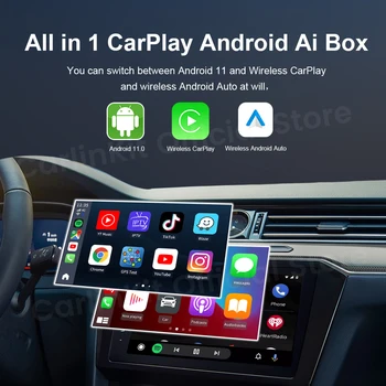 CarPlay Mini Kutusu Android 11 YouTube Netflix IPTV QCM6125 8 Çekirdekli Android Otomatik Kablosuz CarPlay TV Kutusu 4GLTE WıFı GPS CarlinKit Görüntü 2