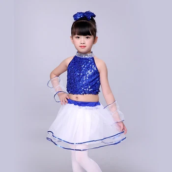 Caz dans kostümü Kız Pullu Üst Ve Salsa Etek Hip Hop dans kostümü s Kız Dans Giyim Modern Çocuk dans kostümü s 3 Renk