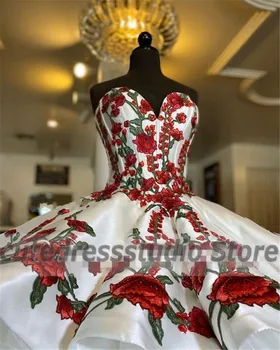 Charro Vestidos De XV Años Muhteşem Quinceanera Elbiseler Sevgiliye Çiçekler Aplike Saten Balo Tatlı 15 Elbise Görüntü 2