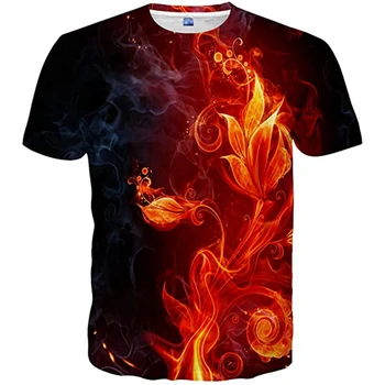 CLOOCL Moda Unisex T-shirt Alev 3D Desen baskılı tişört Erkek / kadın Tees Moda Streetwear Kısa Kollu Kazak Tops
