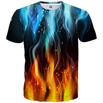 CLOOCL Moda Unisex T-shirt Alev 3D Desen baskılı tişört Erkek / kadın Tees Moda Streetwear Kısa Kollu Kazak Tops Görüntü 2