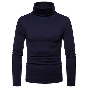 Covrlge Yeni Sonbahar Tops Moda Marka Yüksek Yaka Sıcak Tutmak için T Shirt Erkekler için Spor T-Shirt Erkek Uzun Kollu T Gömlek MTL100 Görüntü 2