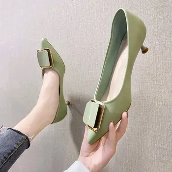 Cresfimix kadın klasik yüksek kaliteli yeşil pu deri kayma ofis stiletto topuklu bayan rahat tatlı yüksek topuk ayakkabı a6688