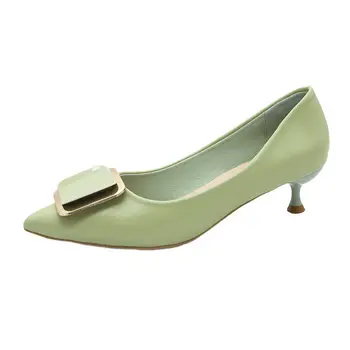 Cresfimix kadın klasik yüksek kaliteli yeşil pu deri kayma ofis stiletto topuklu bayan rahat tatlı yüksek topuk ayakkabı a6688 Görüntü 2