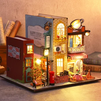 CUTEBEE DIY Dollhouse Kiti Minyatür ev Mobilya ve LED ışıkları ile Kitap Villa Bina Bahçe Modeli Yetişkin doğum günü hediyesi