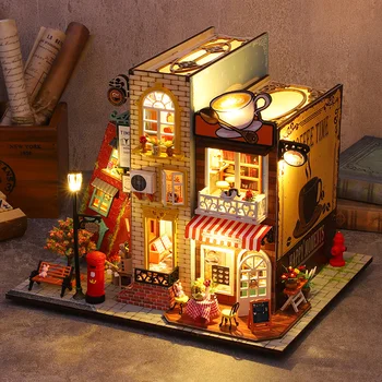 CUTEBEE DIY Dollhouse Kiti Minyatür ev Mobilya ve LED ışıkları ile Kitap Villa Bina Bahçe Modeli Yetişkin doğum günü hediyesi Görüntü 2