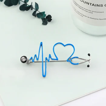 DCARZZ Elektrokardiyogram Pimleri Stetoskop Broş Tıp Takı Hemşire Doktor Öğrenci Şapka Mavi mineli yaka iğnesi Kadın Hediye Görüntü 2