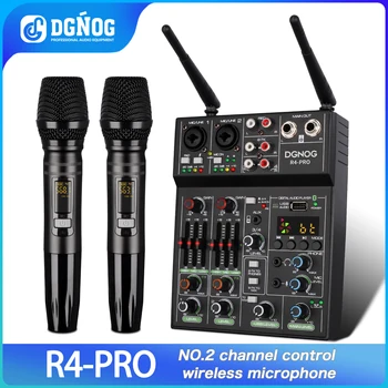 DGNOG ses mikseri R4-PRO 4 kanallı Kablosuz Mikrofon USB Bluetooth Rec DJ Konsolu Ev Karaoke Sahne Kayıt Stüdyosu