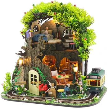 DIY Ahşap Bebek Evleri Minyatür Yapı Kitleri Orman Ağacı Ev Casa Dollhouse Mobilya Villa Oyuncaklar Kızlar için Noel Hediyeleri