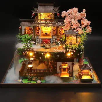 DIY Ahşap Minyatür Yapı Kiti Bebek Evleri Mobilya ile Çin Antik Casa Dollhouse El Yapımı Oyuncaklar Kızlar için Noel Hediyeleri Görüntü 2