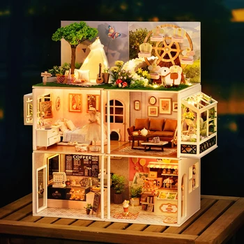 DIY El Yapımı 3D Model Oyuncaklar DIY Dollhouse Mini Ahşap Mobilya Ev Kombinasyonu Seti Oyuncaklar Dollhouse noel hediyesi Çocuklar İçin Görüntü 2