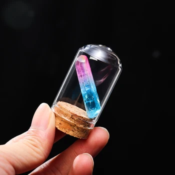 Doğal kristal tek kristal çakıl Galvanik renk şifa taşı Cam dileğiyle şişe dekorasyon Koleksiyonu Hediye Görüntü 2