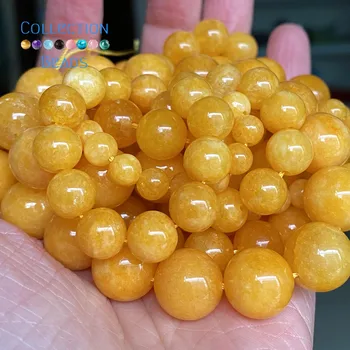 Doğal Sarı Ambers Jades Taş Gevşek Yuvarlak Boncuk Takı Yapımı için 6-12mm halka boncuk Dıy Kadın Bilezik Aksesuarları 15