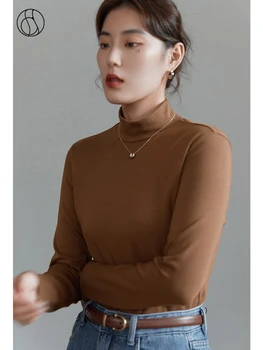 DUSHU Kadınlar Katı Yarım Yüksek Boyun Dip Gömlek Yeni Kış Sıcak Basit Uzun kollu Üst Slim-fit Siyah Kazaklar Beyaz Tops