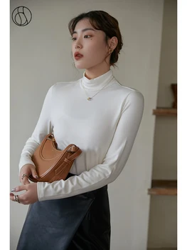 DUSHU Kadınlar Katı Yarım Yüksek Boyun Dip Gömlek Yeni Kış Sıcak Basit Uzun kollu Üst Slim-fit Siyah Kazaklar Beyaz Tops Görüntü 2
