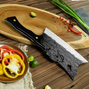 Dövme Mutfak Bıçağı Tam Tang Ahşap Saplı El Yapımı Kasap Bıçakları Aracı 9 İnç Geniş Bıçak Paslanmaz Çelik Cleaver Doğrama Bıçağı Görüntü 2