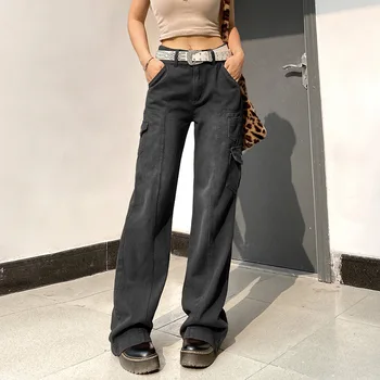 Düşük Bel Kadın Fairycore Baggy Jeans Denim Pantolon Moda Pantolon Anne Kore Streetwear Giyim Vintage Y2K Kadın Kargo Görüntü 2