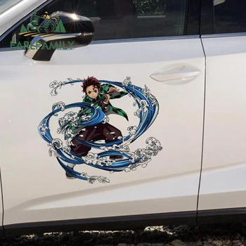 EARLFAMILY 43cm x 37.7 cm iblis avcısı Tanjiro Araba Çıkartmaları Anime Vinil Çıkartması Kişilik Güneş Koruyucu SUV Araba Aksesuarları