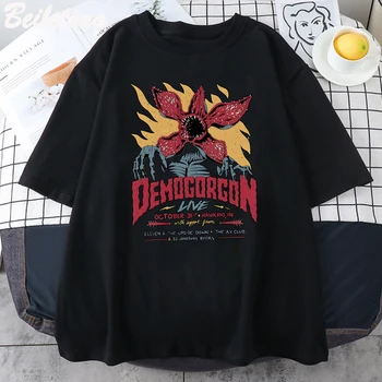 Eddie Munson Demogorgon T Shirt Retro Cannibal Çiçek Canavar Baskı 2022 Yaz Unisex Yeni Varış Rahat O-Boyun Kadın Tee