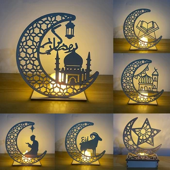 EİD MUBARAK Yıldız Ay Ahşap Kolye LED Mumlar Standı Ramazan Ev Dekorasyon İslam Müslüman Parti Dekor Kareem Ramazan Hediyeler