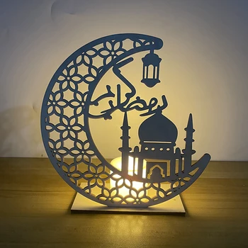 EİD MUBARAK Yıldız Ay Ahşap Kolye LED Mumlar Standı Ramazan Ev Dekorasyon İslam Müslüman Parti Dekor Kareem Ramazan Hediyeler Görüntü 2