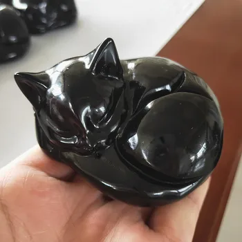 El Oyma Doğal obsidyen kuvars taş kedi kristal kedi yavrusu Reiki Şifa aşk Hediye 8-9 cm