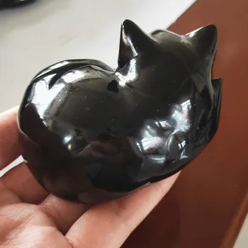 El Oyma Doğal obsidyen kuvars taş kedi kristal kedi yavrusu Reiki Şifa aşk Hediye 8-9 cm Görüntü 2