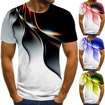 Erkek 3D Desen Yaz Nefes kısa kollu tişört Üst