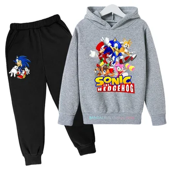 Erkek bebek Giysileri günlük kıyafetler Karikatür Sonic Hoodies Seti Çocuk Pantolon 2 Adet Kız Giyim Çocuk Moda Eşofman