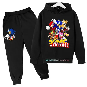 Erkek bebek Giysileri günlük kıyafetler Karikatür Sonic Hoodies Seti Çocuk Pantolon 2 Adet Kız Giyim Çocuk Moda Eşofman Görüntü 2