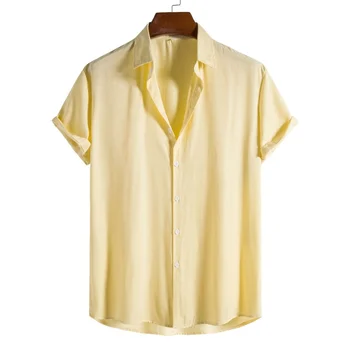 Erkek Gömlek 2022 Yaz Yeni erkek Moda Trendi Düz Renk Yaka Kısa Kollu Gömlek Casual Streetwear erkek giyim